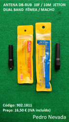 ANTENA DB-RUB 10F / 10M JETFON DUAL BAND MACHO / FÊMEA - Pedro Nevada