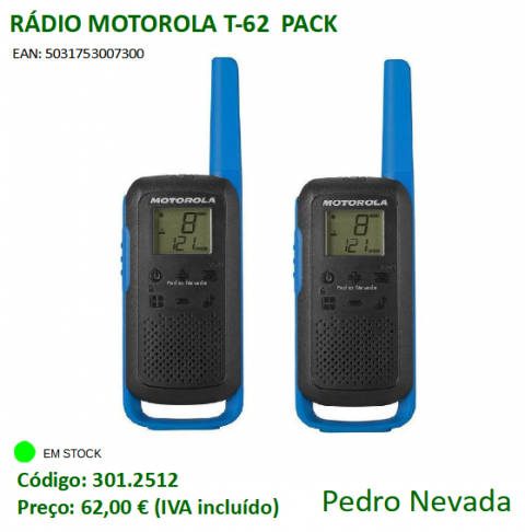 RÁDIO MOTOROLA T-62  PACK - Pedro Nevada