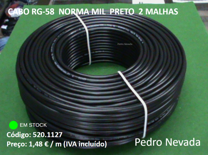 CABO RG-58 NORMA MIL PRETO 2 MALHAS - Pedro Nevada