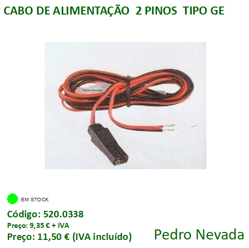 CABO ALIMENTAÇÃO 2 PINOS TIPO GE - Pedro Nevada