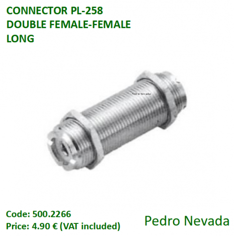 CONNECTOR PL-258 DOUBLE FEMALE-FEMALE LONG - Pedro Nevada