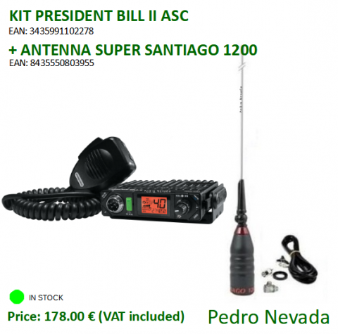 KIT RADIO PRESIDENT BILL II ASC + ANTENNA SUPER SANTIAGO 1200 - Pedro Nevada